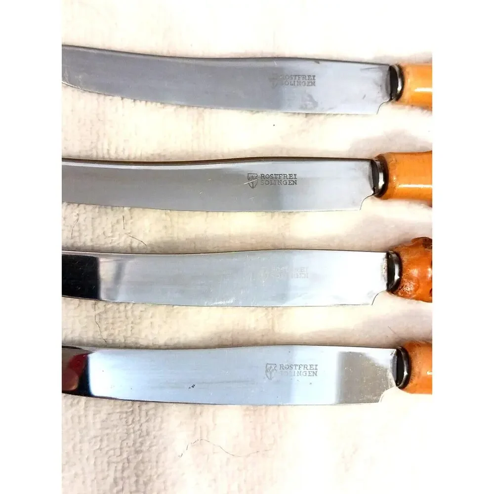 1970's 4 Set Rostfrei Solingen Butter Knives BAMBOO Handle German Vintage